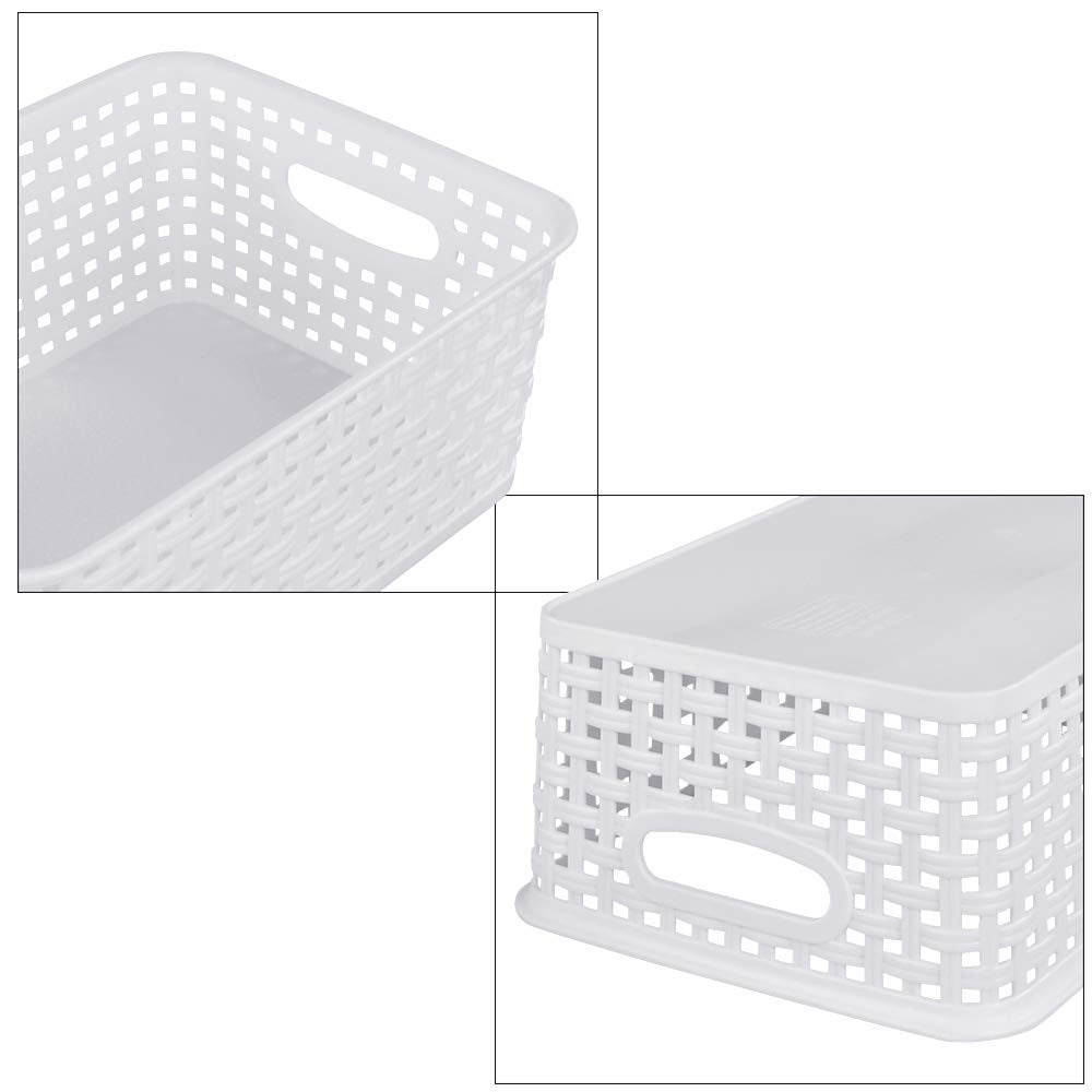 Sandmovie White Plastic Rattan Storage Baskets, 6 Packs