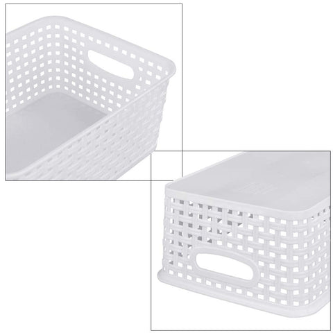 Sandmovie White Plastic Rattan Storage Baskets, 6 Packs