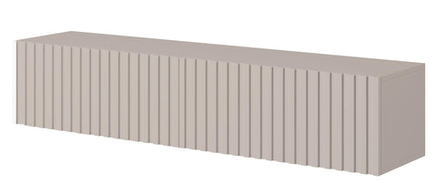 SELSEY Wooden Wall-Mounted TV Cabinet 138.6 x 31.6 x 30 cm for TVs Up to 60'', Taupe Grey Finish with Slatted Front, MDF Body