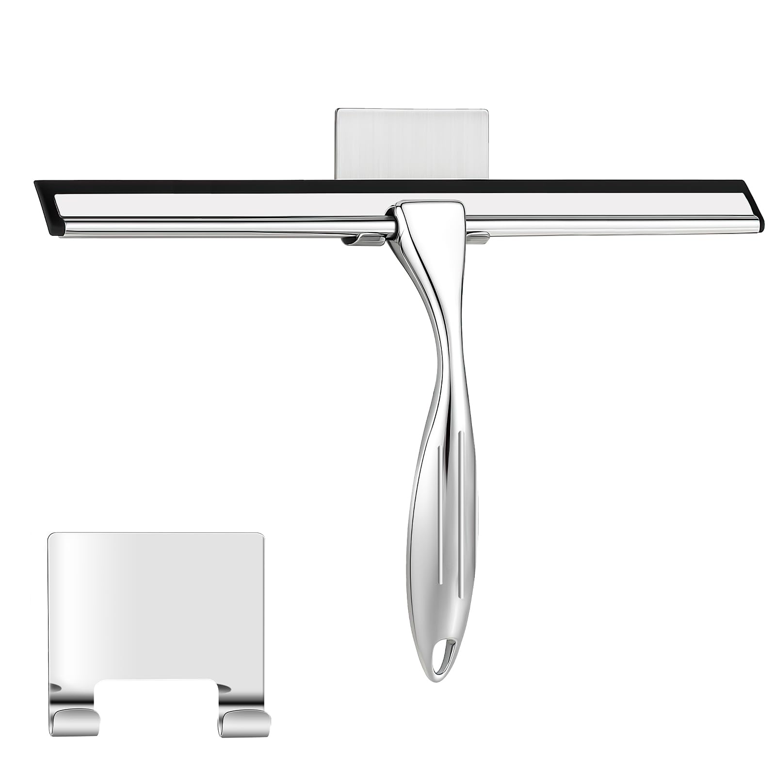 wlich Shower Squeegee, 12 Inch Stainless Steel Window Squeegee with 1 Hook