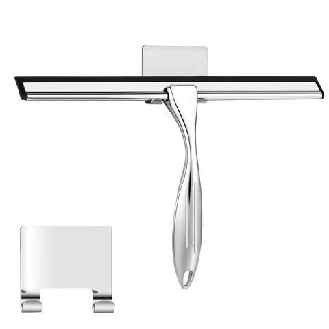 wlich Shower Squeegee, 12 Inch Stainless Steel Window Squeegee with 1 Hook