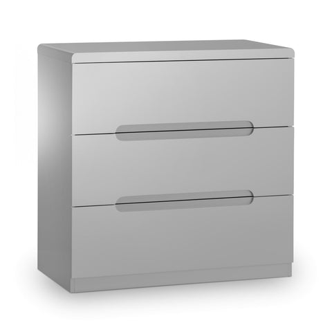 Julian Bowen Manhattan Chest of Drawers, 3 Drawer, Gloss Grey - H81 x D40cm