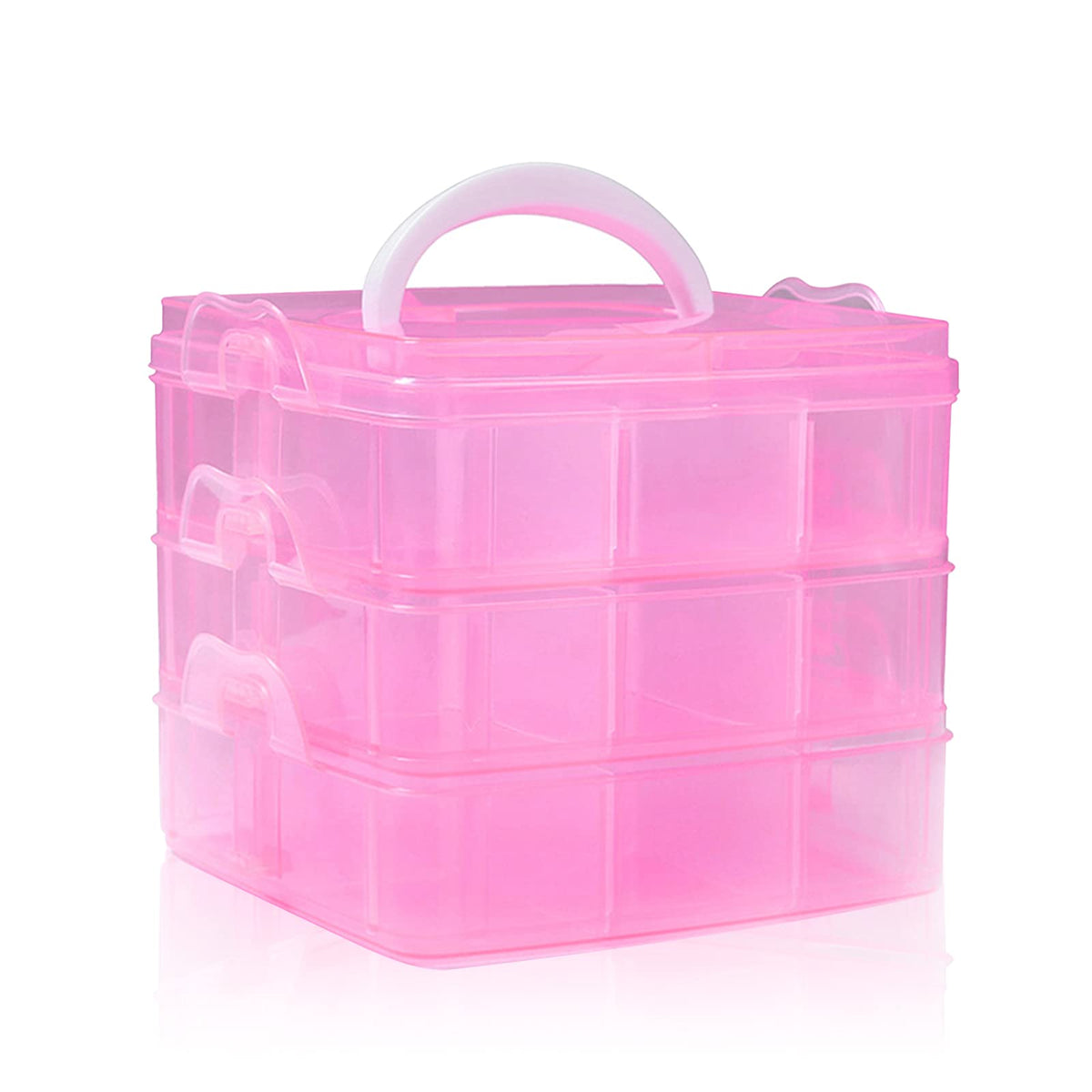 SacJkt Craft Storage Box, Compartments Divider Organizer (Pink)