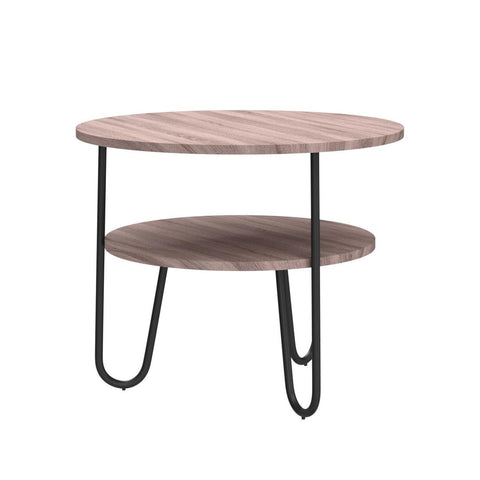 GOLDFAN Round Coffee Table Modern Side Table with 2 Tier Storage Wooden Snack Table Lamp Bedside Sofa Table for Living Room, Natural