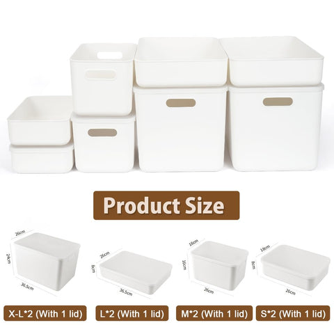 8pcs Plastic Storage Baskets With 4 Lids, Stackable Plastic Storage Boxes