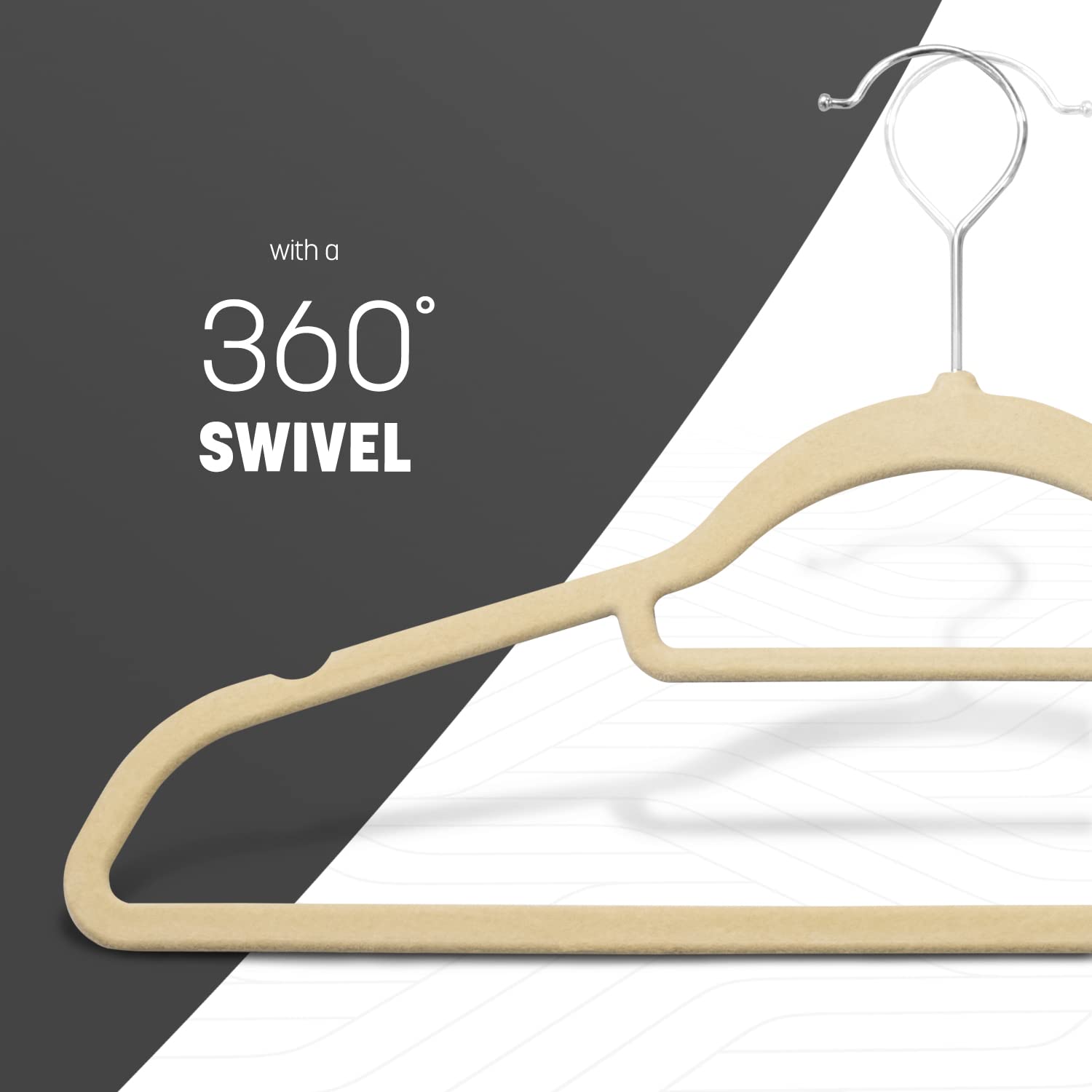KEPLIN Velvet Hangers 50 Pack (45cm) -Thin Non-Slip Clothes Coat hangers with Tie Bar and 360 Degree Hook for Home Storage Durable