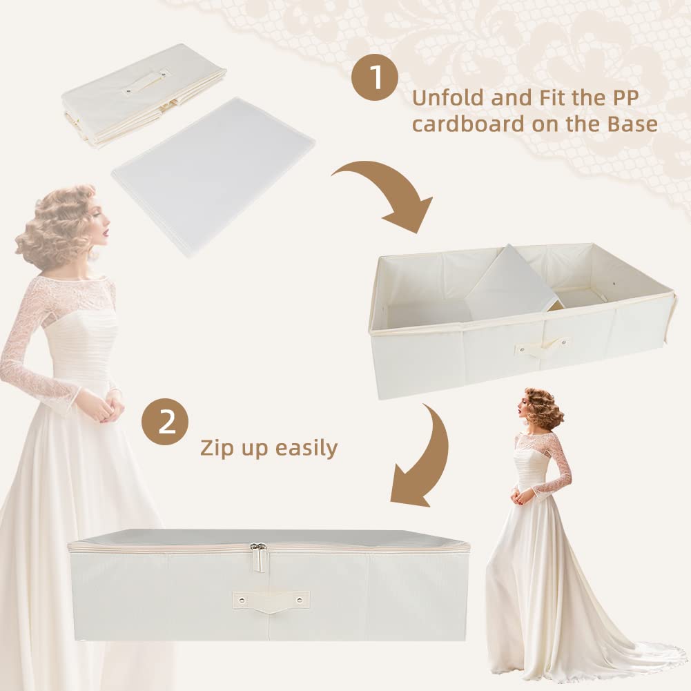 Wedding Dress Preservation Storage Box: Beige Preservation Box/Bridal Gown Storage Bin/Underbed Storage Container with 20Pcs Acid Free Tissue Paper