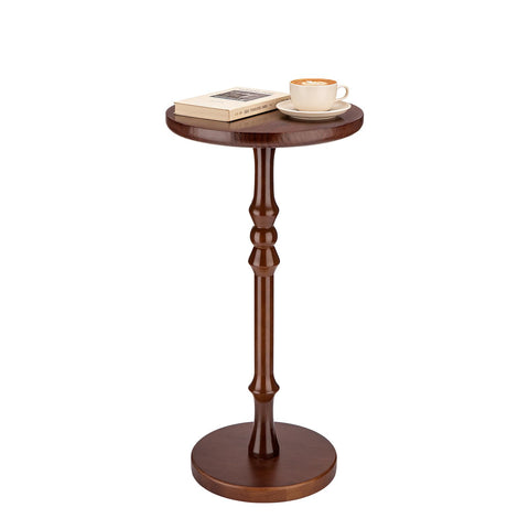 Lampaggio Round Side Table for Small Spaces, Drink Table with Oak Wood Pedestal Base, Modern Accent End Table or Nightstand for Living Room, Bedroom