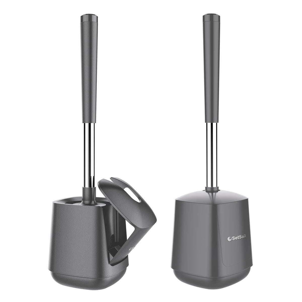 SetSail Toilet Brush and Holder 2 Pack, Self Closing Lid Toilet Bowl Brushes Holder and Extra Long Handle Ventilated Toilet Brush Set for Bathroom