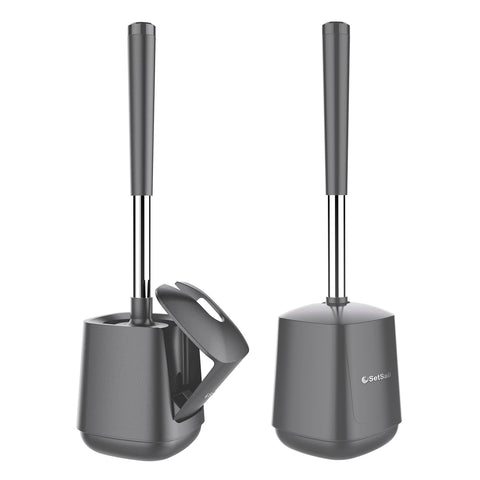 SetSail Toilet Brush and Holder 2 Pack, Self Closing Lid Toilet Bowl Brushes Holder and Extra Long Handle Ventilated Toilet Brush Set for Bathroom