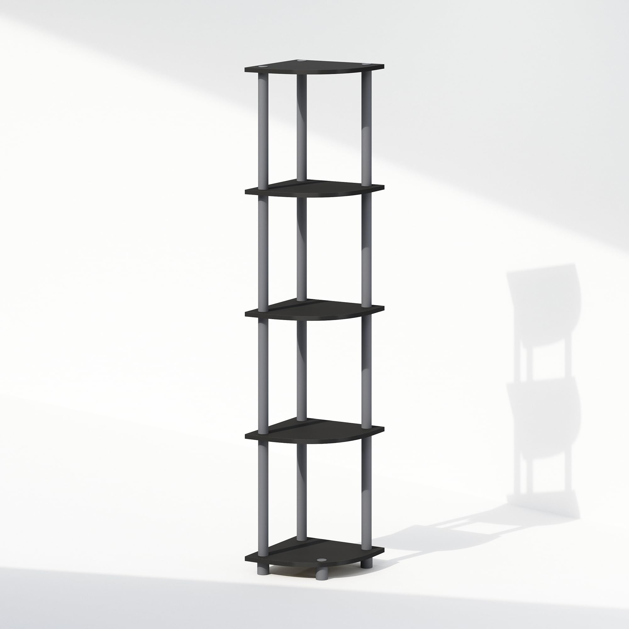 Furinno TURN-N-TUBE Corner Shelf, 5-Tier Corner Display Rack, Shelving Unit, for Organization and Storage, Living Room, Home Office, Garage, Bedroom