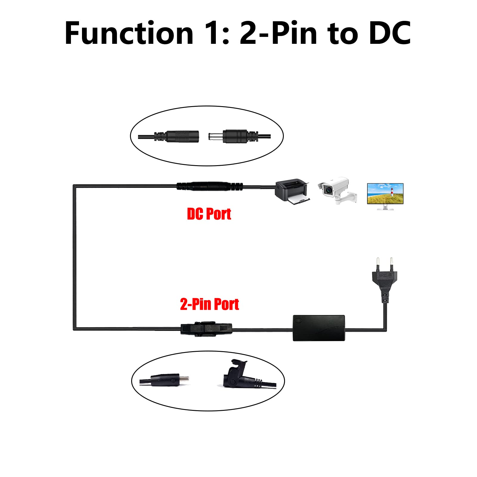 STAIGO DC to Flat-Round Pin Transformer Cable Used for Electric Recliner Lift Chair Sofa Transformer Power Supply Recliner Battery Transform Cable