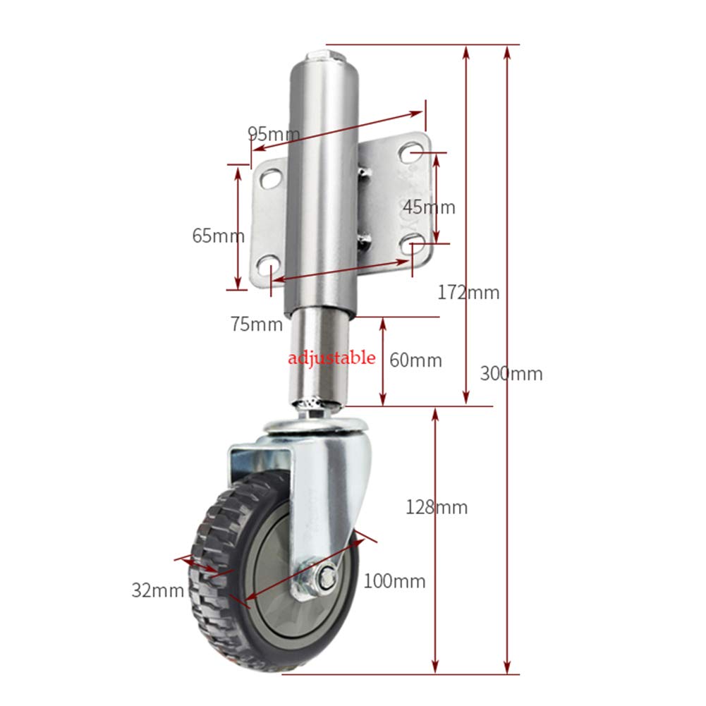 Spring Gate Wheels, Heavy-duty Shock Absorber Rotating Caster, Height Adjustable 30/60mm, Nylon Wear-resistant Silent Industrial Wheel （100mm）