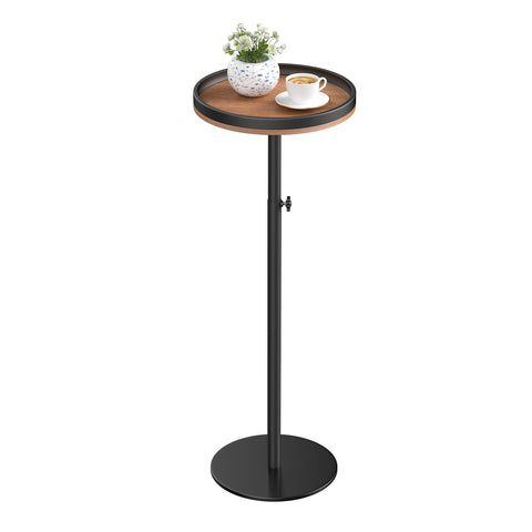KEENSUNI Small Round Side Table,Drink Table,Martini Table with Marble Pedestal for Small Space, Living Room,Bedroom,Sofa Couch (Walnut)