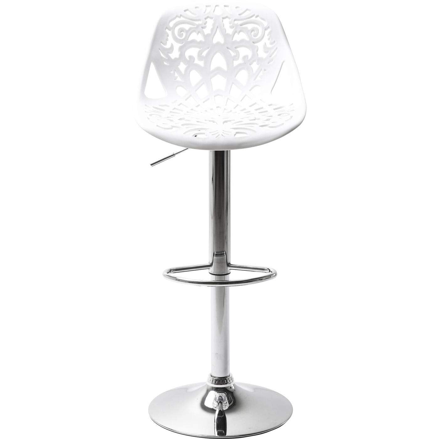 Kare Design Bar Stool Ornament, White, Foot Steel Chromed, Height Adjustable, Rotatable, Counter Stool With Backrest and Footrest
