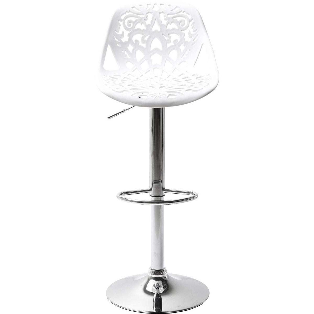 Kare Design Bar Stool Ornament, White, Foot Steel Chromed, Height Adjustable, Rotatable, Counter Stool With Backrest and Footrest