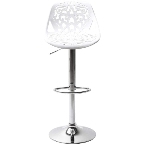 Kare Design Bar Stool Ornament, White, Foot Steel Chromed, Height Adjustable, Rotatable, Counter Stool With Backrest and Footrest