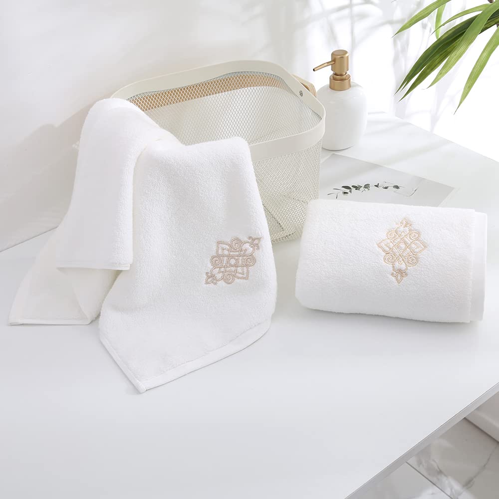 YiLUOMO Super Thick Luxury White Hand Towels Soft 100% Cotton Highly Absorbent Embroidered Decorative Hand Towel Set for Bathroom Hotel & Spa