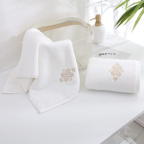YiLUOMO Super Thick Luxury White Hand Towels Soft 100% Cotton Highly Absorbent Embroidered Decorative Hand Towel Set for Bathroom Hotel & Spa
