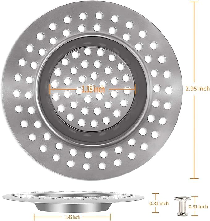(Set of 2) Stainless Steel Kitchen Sink Strainer Plug with Upgrade Handle, Standard Strainer Drain Protector for Bathroom/Kitchen