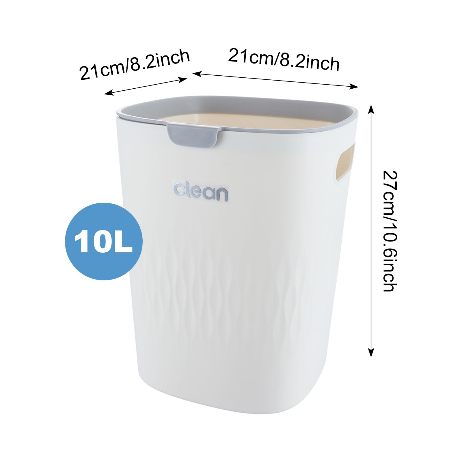 ASelected Trash Bin 10 L Kitchen Trash Can Pressure Rings Design Cream White Square Trash Can For Kitchen,Bathroom Office Living
