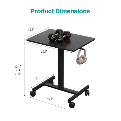 Gamork Mobile Desk on Wheels, Pneumatic Height Adjustable, Black