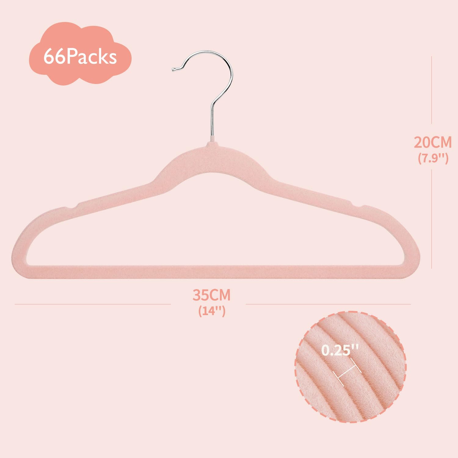 ManGotree 14 Inch Kids Velvet Hangers Felt Children's Hangers 66 Pack Pink