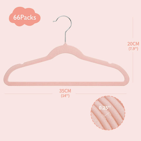 ManGotree 14 Inch Kids Velvet Hangers Felt Children's Hangers 66 Pack Pink