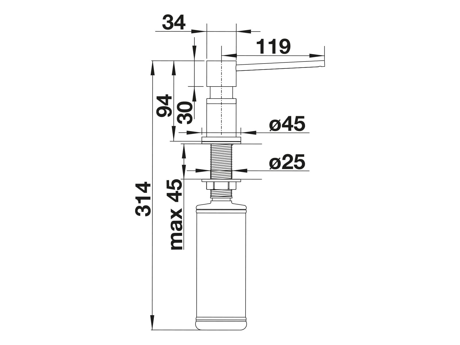 BLANCO Lato Washing Up Liquid Dispenser Soft White/Chrome | Suitable for All Blanco Kitchen Taps | Convenient to Fill from Top | Sink