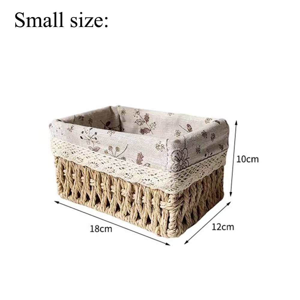 BEVKAF Seagrass Set of 3 Rectangular Storage Baskets (Pear Blossom Style)