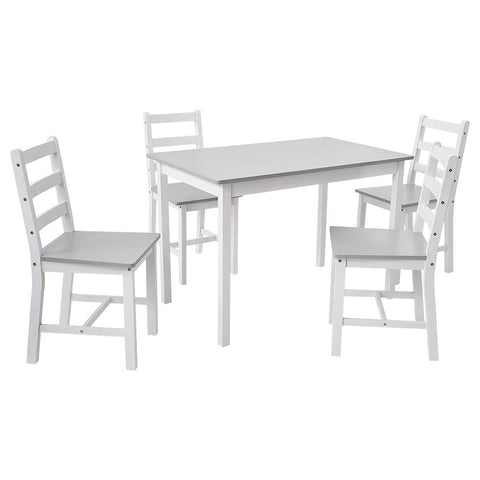 Panana Pine Wood Dining Table and 4 Chairs Set, 5-Piece Home Kitchen Furniture Set (Grey White)