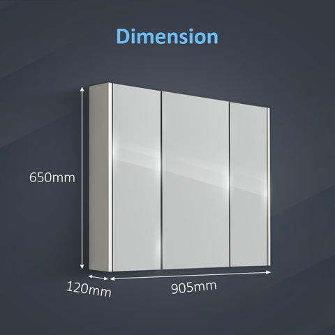 iBathUK Rehaus Wall Mounted Triple Door Mirror, Soft Close Doors with 2 Adjustable Shelves Cabinet, Copper Free Silver Mirror