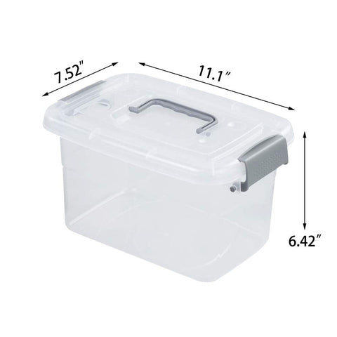 Minekkyes 6-Pack Home Storage Bins, Plastic Container, Latching Box with Handle (Grey Handle)