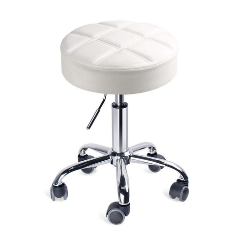 Round Swivel Beauty Stool Adjustable PU Leather Seat (White / Φ14")
