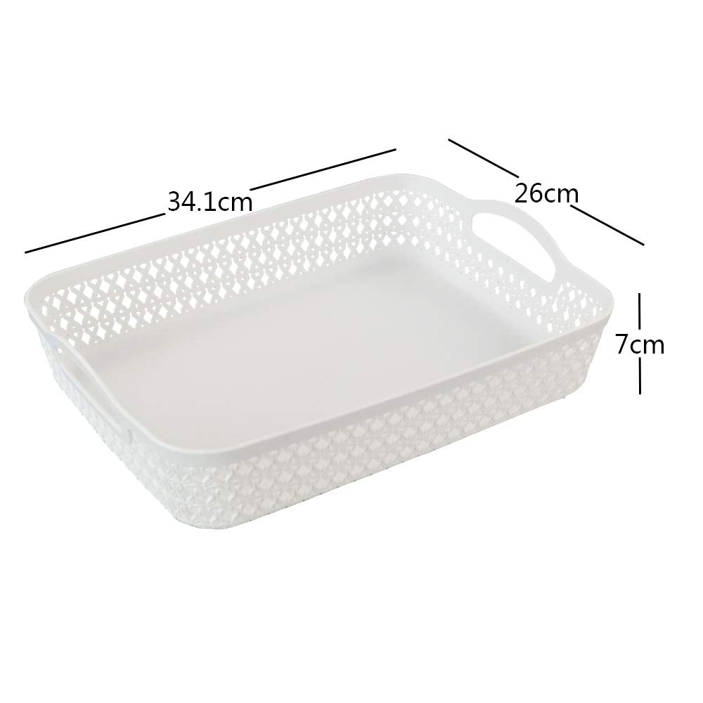 Callyne Set of 6 White Plastic Storage Tray Basket, Large Kitchen Storage Basket with Handle