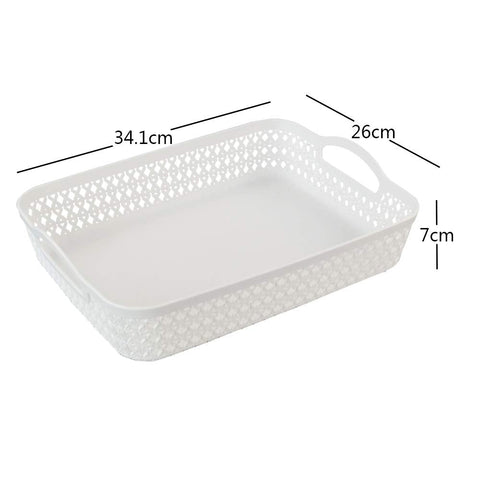 Callyne Set of 6 White Plastic Storage Tray Basket, Large Kitchen Storage Basket with Handle