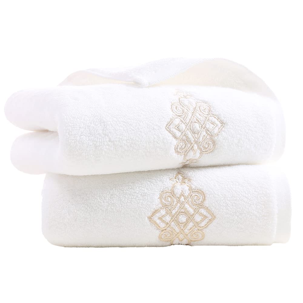YiLUOMO Super Thick Luxury White Hand Towels Soft 100% Cotton Highly Absorbent Embroidered Decorative Hand Towel Set for Bathroom Hotel & Spa