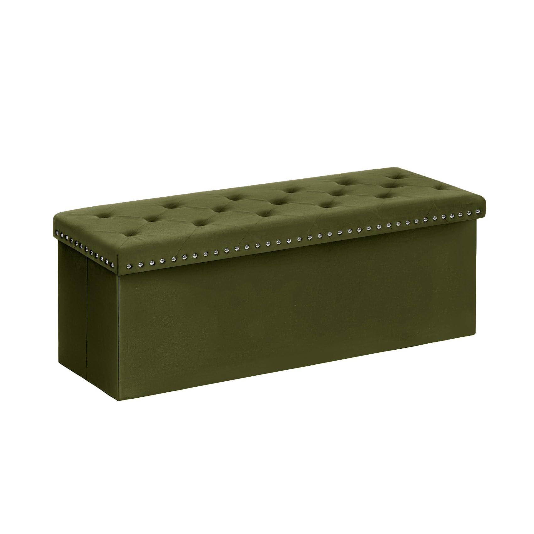 Bonlife Velvet Storage Ottoman, Folding Footstool Space-Saving Bench,110cm