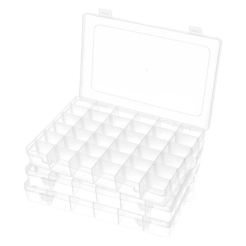Woobroo 3 Pack 36 Compartment Storage Boxes with Adjustable Dividers – Transparent Stackable Plastic Organiser Box for Beads, DIY Crafts, Jewellery