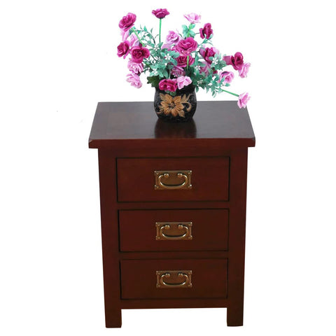 Aurotrice OAK Bedside Table 3 Drawers, Walnut NC Paint Cabinet, OAK Internals W:42 D:32 H:56 CM