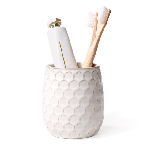 ANTIS'S HOME Ceramic Toothbrush Holder Cup, 400ml White Honeycomb Bathroom Tumbler – Modern Reusable Toothbrush Cup for Toothpaste