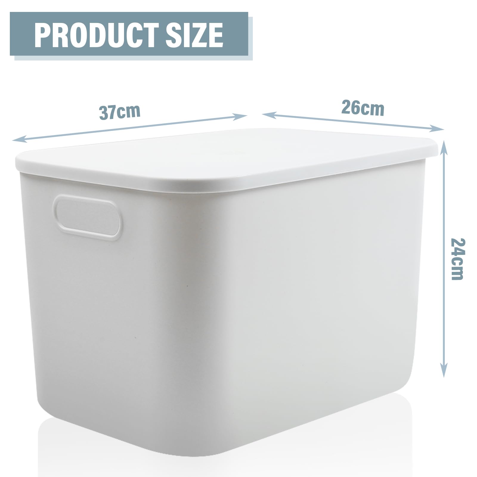 MaxEarn 4Pcs Plastic Storage Boxes with Lids, 23L Stackable Storage Baskets with Handles, 37x26x24cm Cupboard Organiser