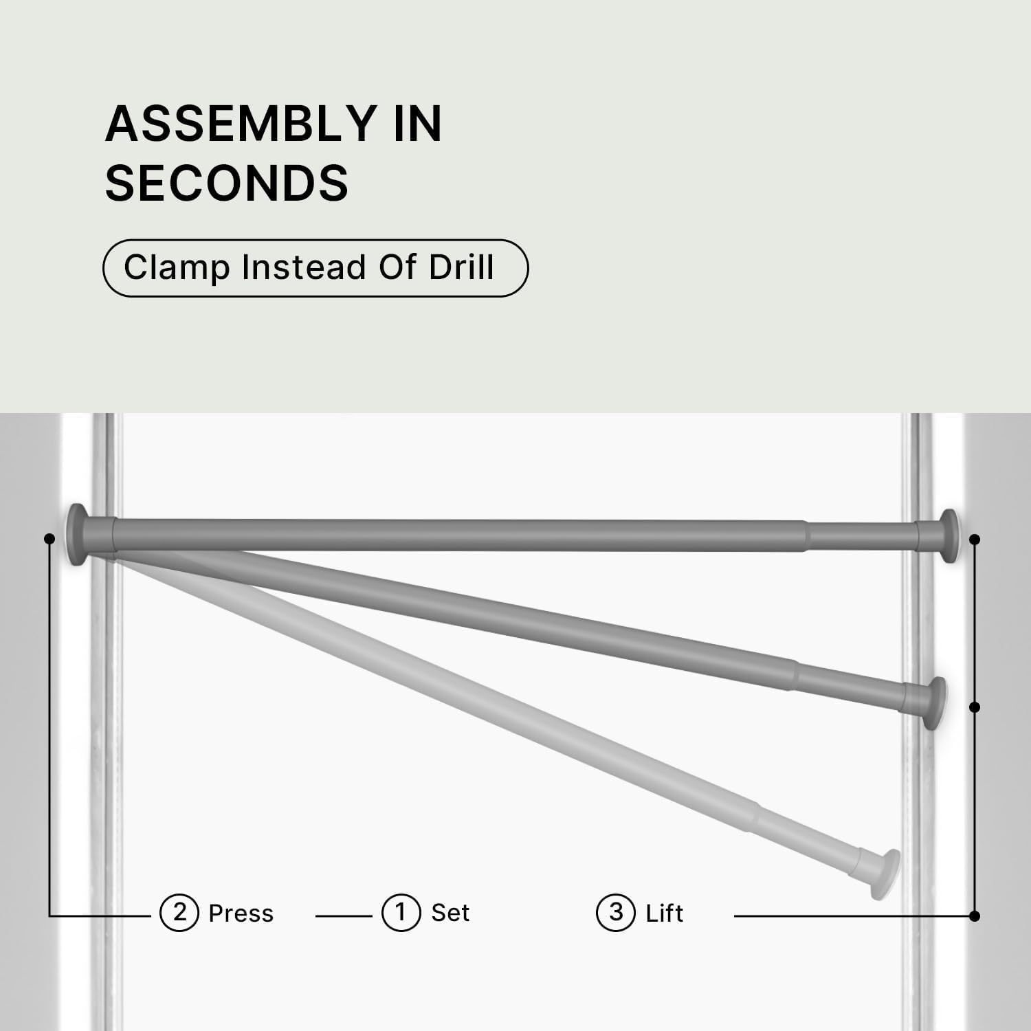 MEISENBERG Curtain Poles No Drilling Gray, Shower Curtain Pole 90-160 cm - Ø 25 mm Diameter, Heavy Duty Tension Pole No Drill - for Living Room
