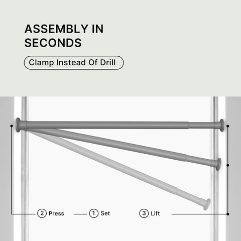 MEISENBERG Curtain Poles No Drilling Gray, Shower Curtain Pole 90-160 cm - Ø 25 mm Diameter, Heavy Duty Tension Pole No Drill - for Living Room