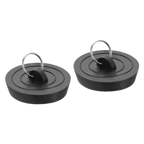 Sourcing Map 2-Pack Rubber Drain Stopper with Hanging Ring, Fits 2 Inch to 2-1/8 Inch, Black
