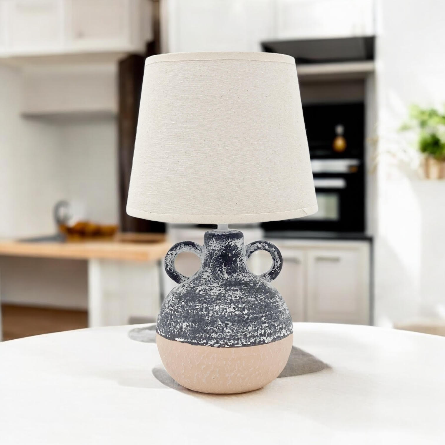 AcaciaHome Ceramic Table Lamp with Rustic Earthen Urn Base and 9" Drum Shade – Stylish and Durable Home Lighting Warm Cozy Ambiance for Bedroom, Living Room, Hallway, or Study (Table Lamp 38CM)