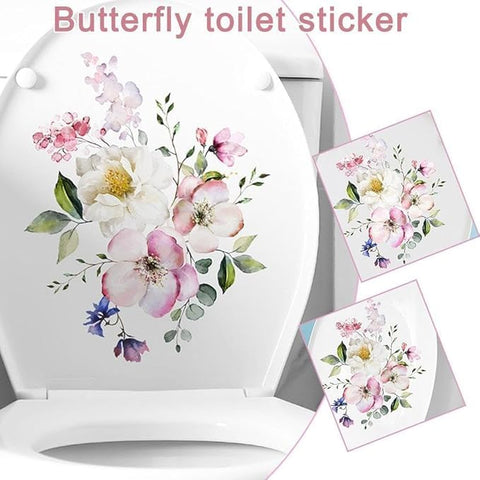 Toilet Lid Stickers, Bathroom Toilet Decals, Flower Butterfly Decals Self-Adhesive Sticker for Bathroom, Wall Decor Sticker Toilet, Bathroom Décor