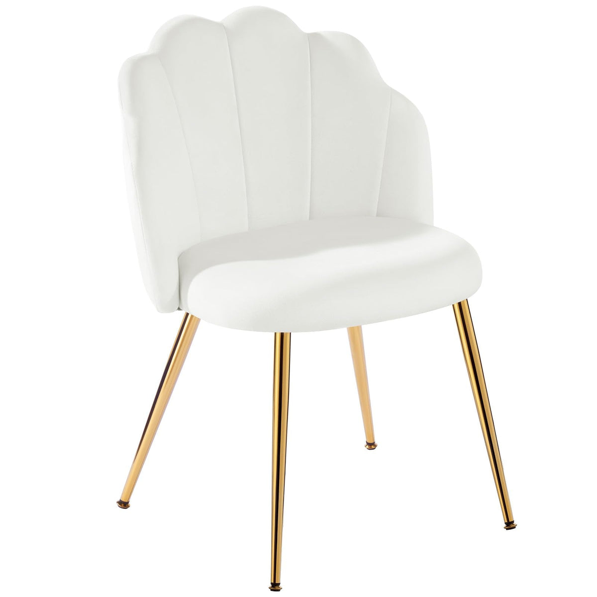 Eufurnibi Velvet Shell Chair with Gold Legs, Vanity Chair for Bedroom Dressing Table, White Upholstered Accent Chair for Living Room