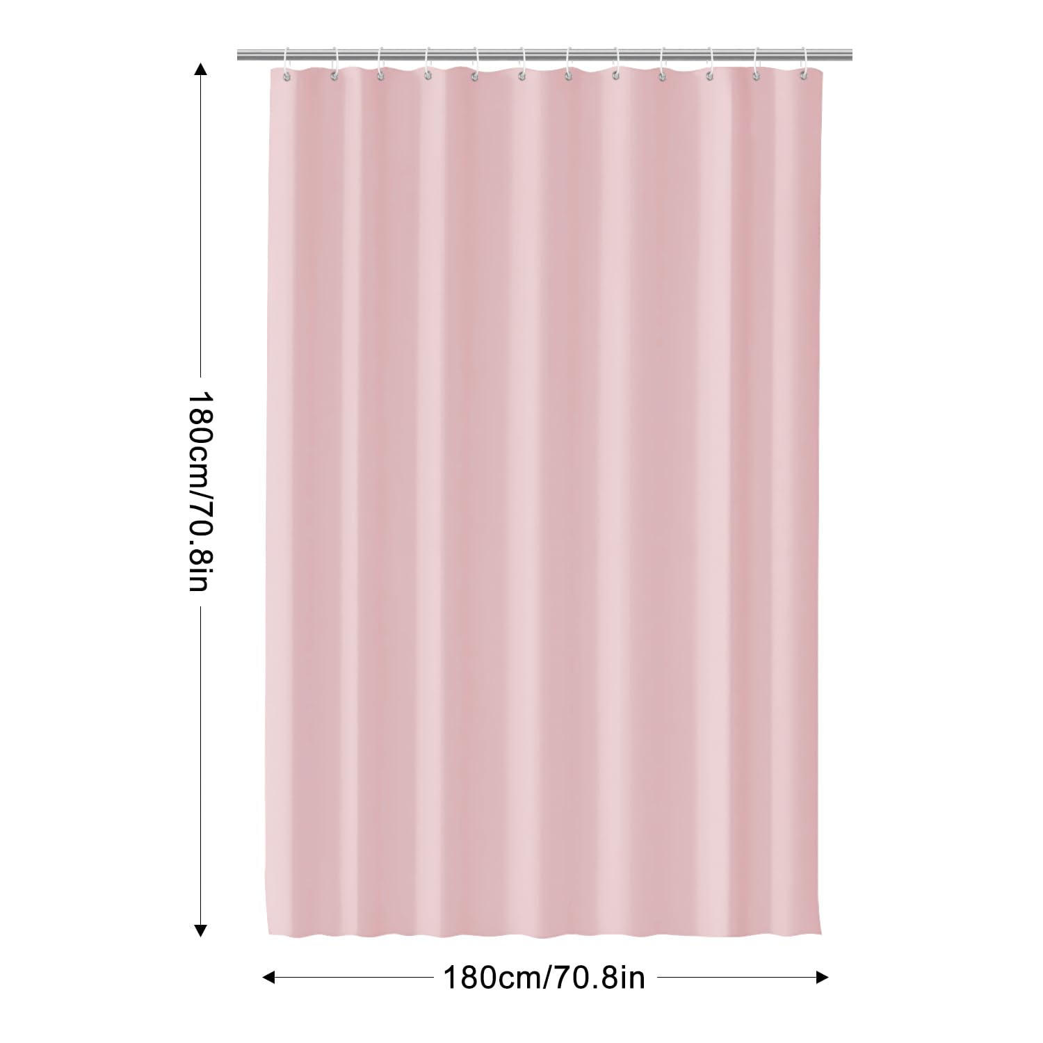 LUKDUNG Bathroom Curtain, 180 x 180 cm, Anti Mildew, Waterproof, Washable, PEVA Shower Curtain with 12 Shower Curtain Rings, Pink