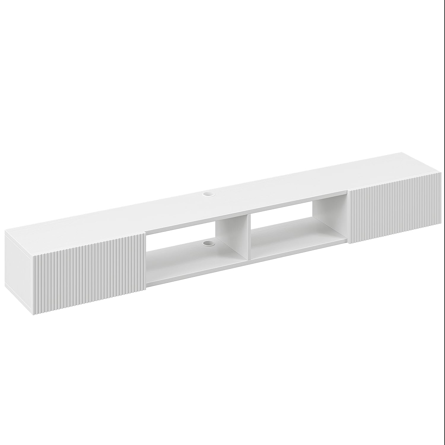 FloatiCasa 180cm White Plywood Floating TV Stand, Fluted Doors & Cabinets